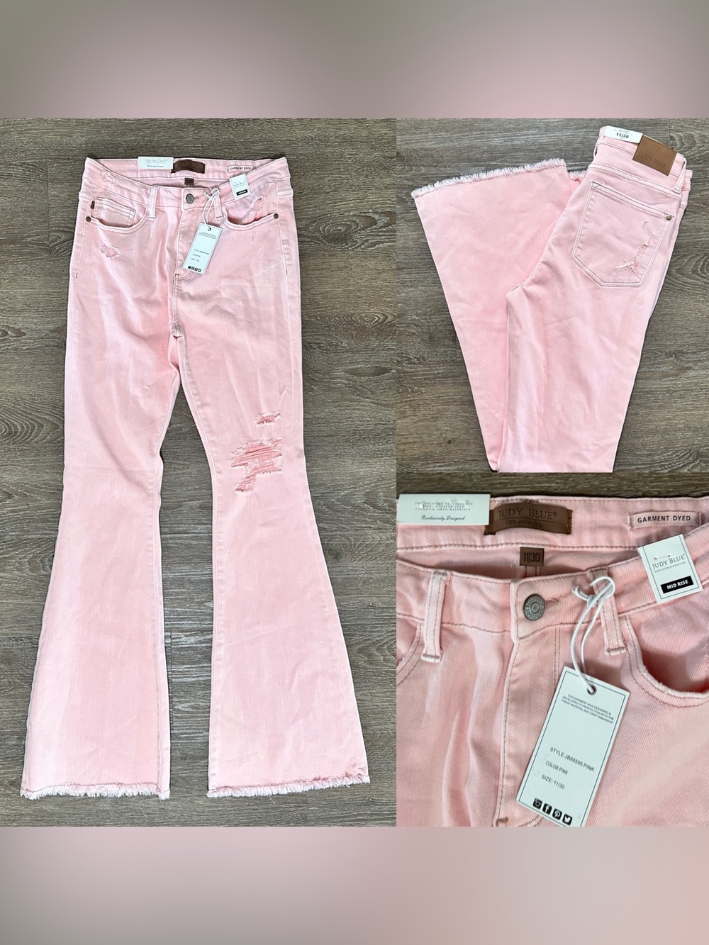 Judy Blue Pretty in Pink Mid-Rise Distressed Jeans Flare Size 11/30 - Picture 6 of 16